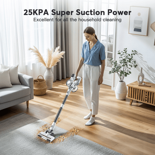 Aspirador sem fios Teendow V08 Pro - Potência de 250 W, Aspiração de 25.000 Pa, Autonomia de 35 minutos, Peso de 2,85 kg - Branco