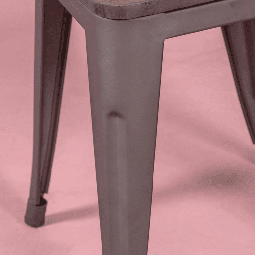 Banqueta baixa industrial em aço envelhecido e assento de madeira (45cm) - Bistro