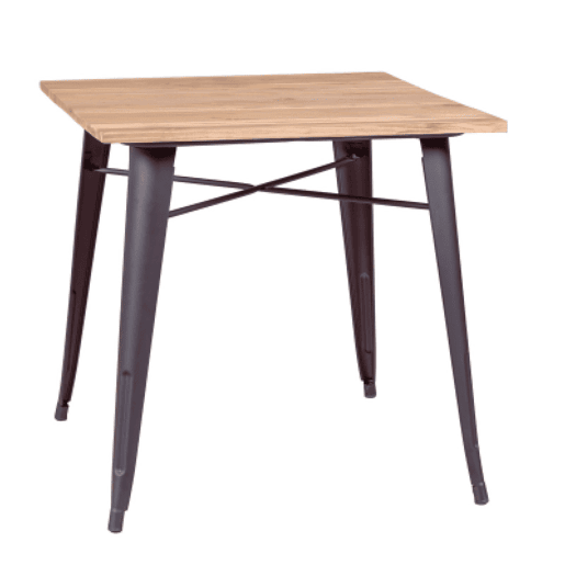 Mesa industrial em aço envelhecido e madeira clara - Bistro