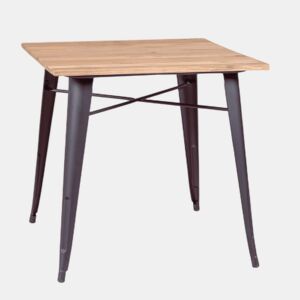 Mesa industrial em aço envelhecido e madeira clara - Bistro