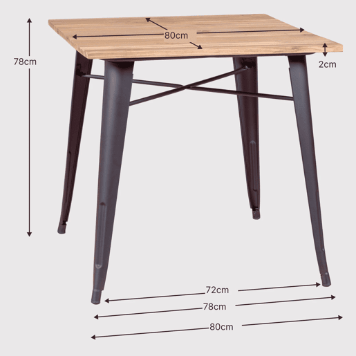 Mesa industrial em aço envelhecido e madeira clara - Bistro