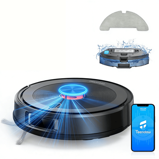 Aspirador de Pó Robot Teendow D10S Plus - Potência de Aspiração de 5000 Pa, Bateria de 3200 mAh, 180 Minutos de Duração da Bateria, Silêncio de 70 dB - Preto