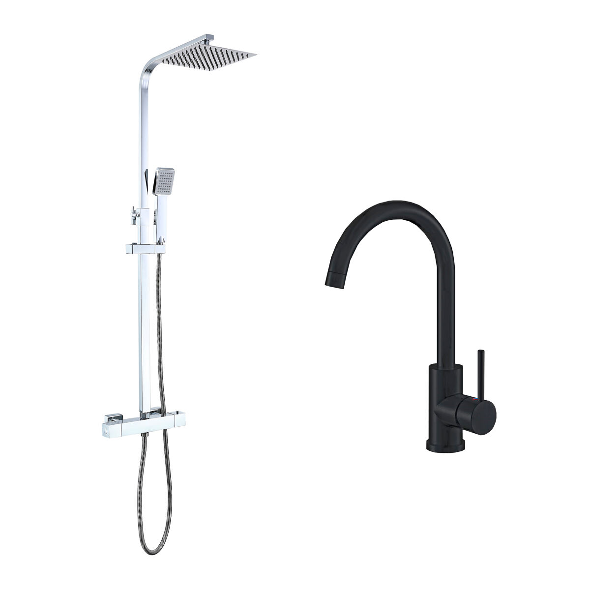 AICA columna de duchas y grifos de cocina en negro mate