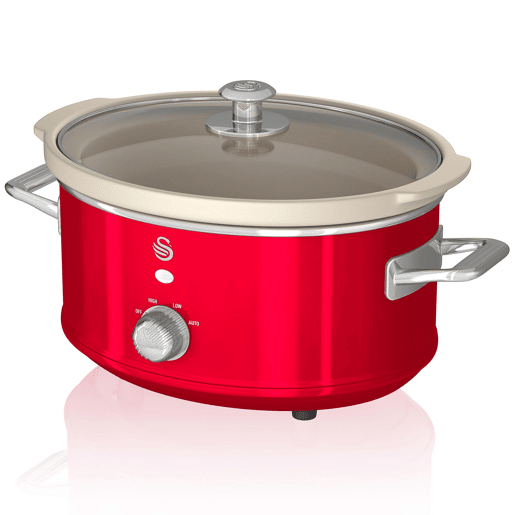 SWAN SF17021RNEU Retro Slow Cooker 3,5L, Panela de Cerâmica Antiaderente sem PFOA e PTFE, 200, Vermelho