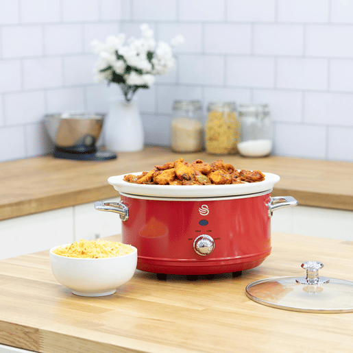 SWAN SF17021RNEU Retro Slow Cooker 3,5L, Panela de Cerâmica Antiaderente sem PFOA e PTFE, 200, Vermelho