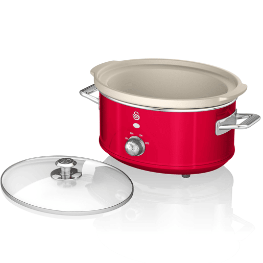 SWAN SF17021RNEU Retro Slow Cooker 3,5L, Panela de Cerâmica Antiaderente sem PFOA e PTFE, 200, Vermelho
