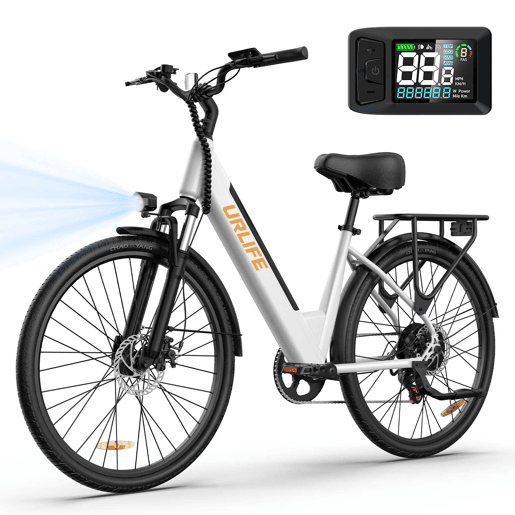 E-bike URLIFE E26 - Motor 250W Bateria 36V 13Ah Pneus de 26 Polegadas Freio a Disco - Branco
