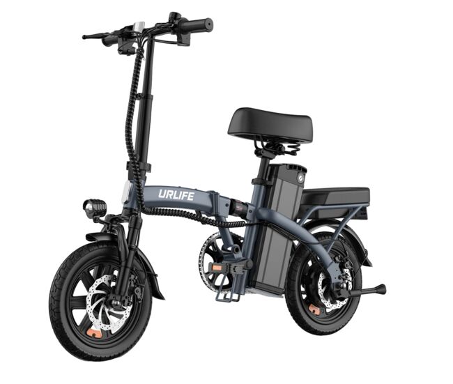 Bicicleta eléctrica urlife f1l - motor 250w batería 48v 7.5ah neumáticos de 14 frenos de disco - gris