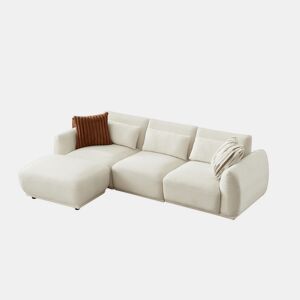 YHL Voyura 10-BEIGEWHITE Sofá multi-pessoa de peluche teddy espuma travesseiros - Formato em L - Bege branco