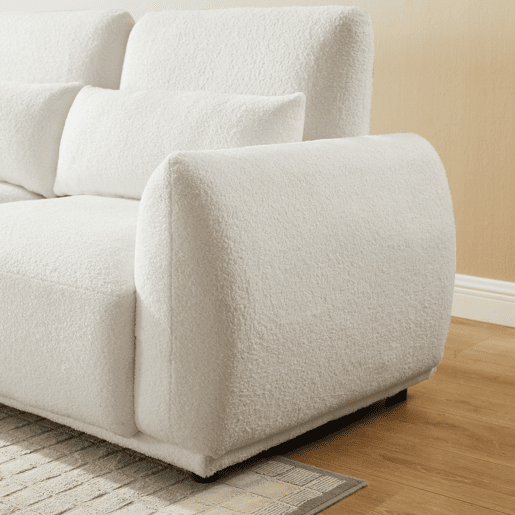 YHL Voyura 10-BEIGEWHITE Sofá multi-pessoa de peluche teddy espuma travesseiros - Formato em L - Bege branco