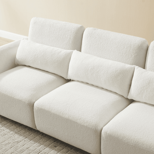YHL Voyura 10-BEIGEWHITE Sofá multi-pessoa de peluche teddy espuma travesseiros - Formato em L - Bege branco
