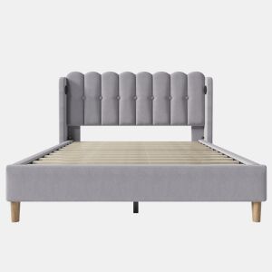 Cama de casal 140x200 cm - com carregador USB tipo C, com cabeceira ajustável - Cinza