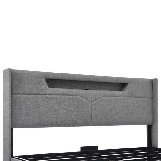 Cama estofada 140x200 - com função de carregamento USB tipo C e luz LED - Bege