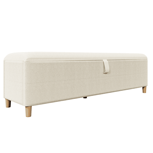 Cama de casal 180x200 cm - com banco, cabeceira com arrumação, iluminação LED, encosto em veludo cotelê bege - Bétula clara Cama de casal 180x200 cm - com banco, cabeceira com arrumação, iluminação LED, encosto em veludo cotelê bege - Bétula clara