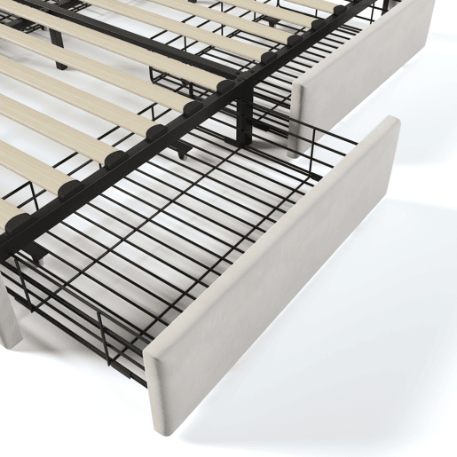 Cama de casal 160x200cm - Cama estofada com 4 gavetas e carregamento sem fios USB C - Veludo bege