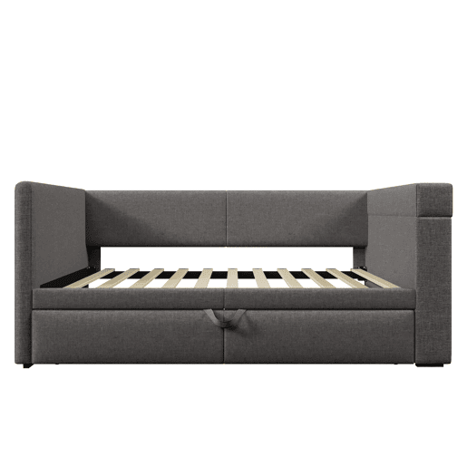 Sofá-cama 90x200 cm - Sofá individual com cama extraível, apoios de braços com portas USB e Type-C e porta-copos - Cinza