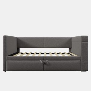 Sofá-cama 90x200 cm - Sofá individual com cama extraível, apoios de braços com portas USB e Type-C e porta-copos - Cinza