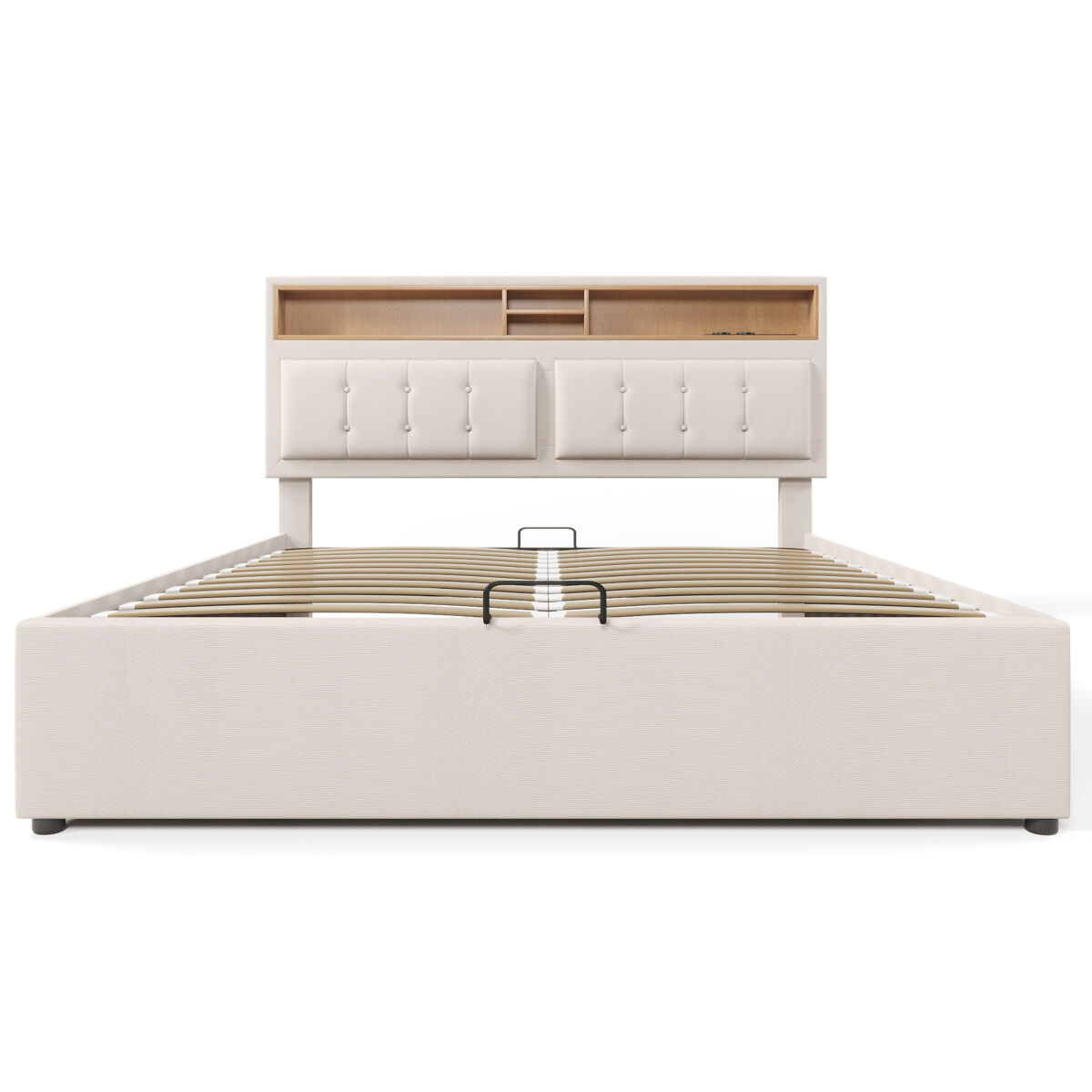 Cama tapizada 140x200cm - con puerto usb c y cabecero - beige
