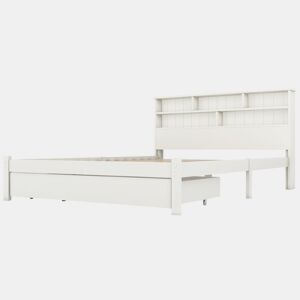 Cama de casal 140x200 cm - Com gavetas e estrado, estante para jovens e adultos - Branco