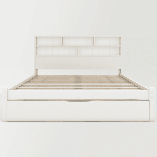 Cama de casal 140x200 cm - Com gavetas e estrado, estante para jovens e adultos - Branco