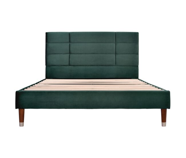 Cama polsterbett 140x200cm - con cabezal, estructura acolchonada, en terciopelo verde - con colchón de muelles