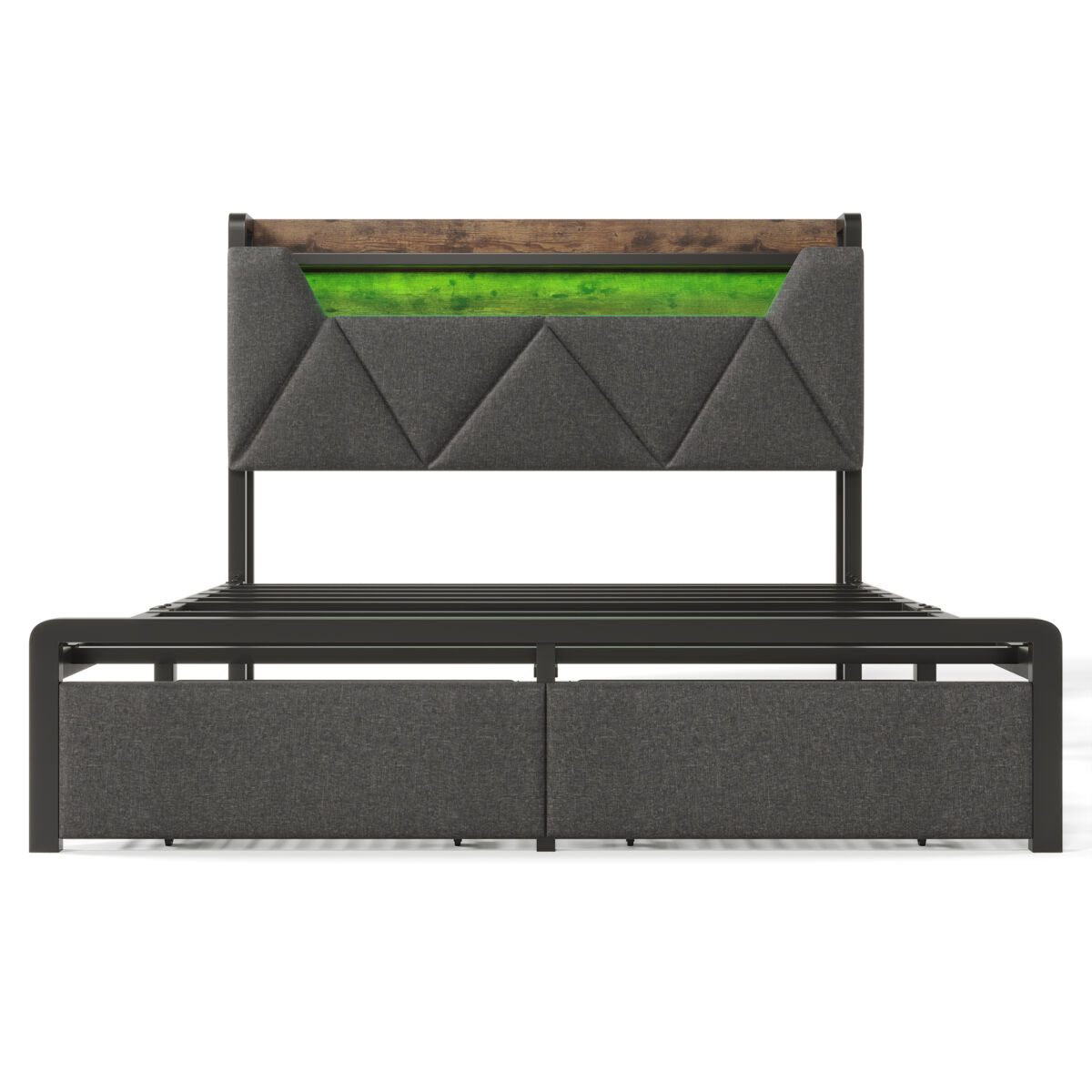 Cama doble 160x200cm - cabezal de almacenamiento con carga usb tipo c, iluminación led y cajones - gris
