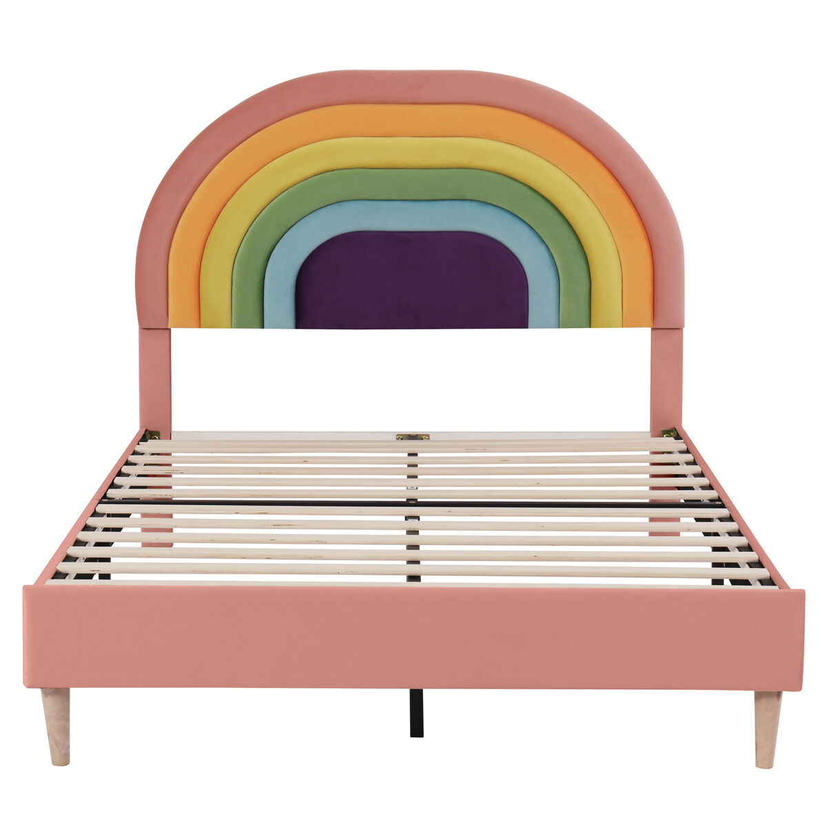 Cama tapizada 140x200 - con somier y cabecero, juvenil y para adultos, respaldo regulable, terciopelo - rosa