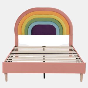 Cama estofada 140x200 - com estrado e cabeceira, juvenil e para adultos, encosto ajustável, veludo - Rosa