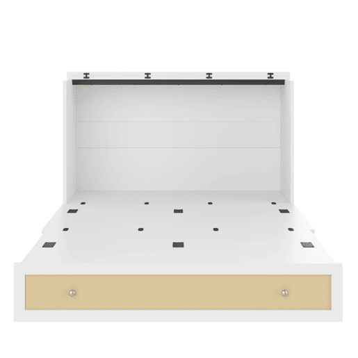 Cama rebatível 140x200 cm - móvel, gavetas na base, prateleira na cabeceira, USB e tomada, cama plataforma convertível, sem colchão - branco