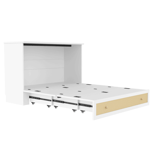 Cama rebatível 140x200 cm - móvel, gavetas na base, prateleira na cabeceira, USB e tomada, cama plataforma convertível, sem colchão - branco