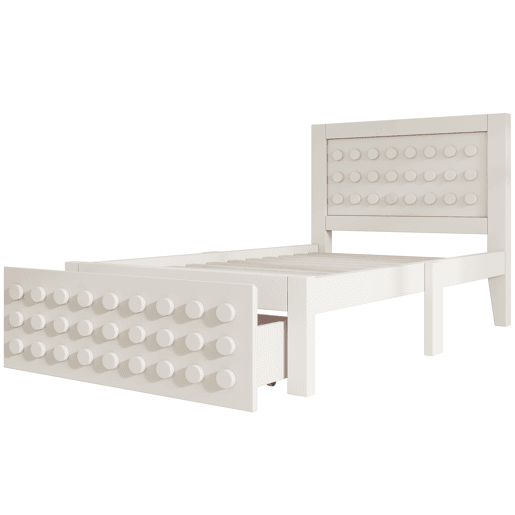 Cama individual 90x200 cm - Design criativo com blocos, estrutura em madeira maciça com estrado, com gavetas e arrumação debaixo da cama - Branco