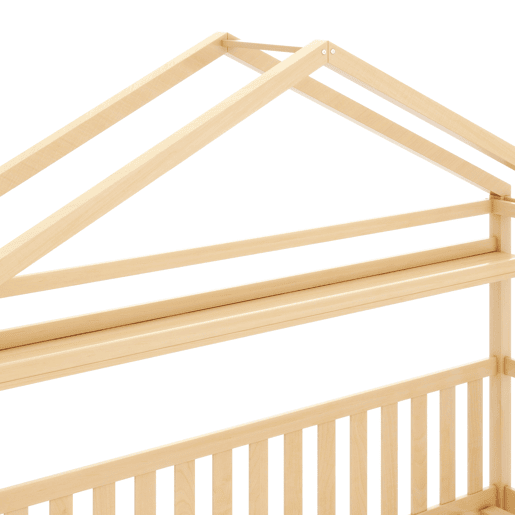 Cama infantil juvenil 90x200 - design em forma de casinha com gavetas e estrado em madeira maciça de pinho - Natural