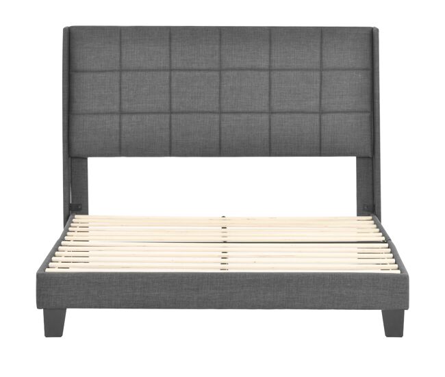 Cama polsterbett 140x200cm - con cabecera acolchonada, con somier - gris lino
