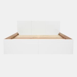 Cama de casal 140x200cm - Cama de madeira com 2 gavetas, estrutura com estrado, em EicheBranco (Com colchão)
