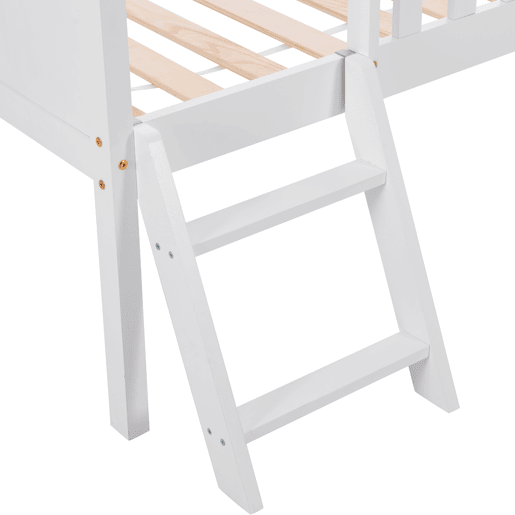 Cama infantil juvenil 200x90 com gavetas e prateleiras com grade de proteção contra quedas - Branco