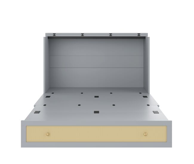 Cama abatible 140x200 cm - móvil, cajones al pie, estante en cabecera, usb y enchufe, cama plataforma convertible, sin colchón - gris