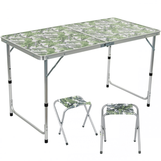 Conjunto de mesa e cadeiras dobráveis e portáteis para campismo (verde)