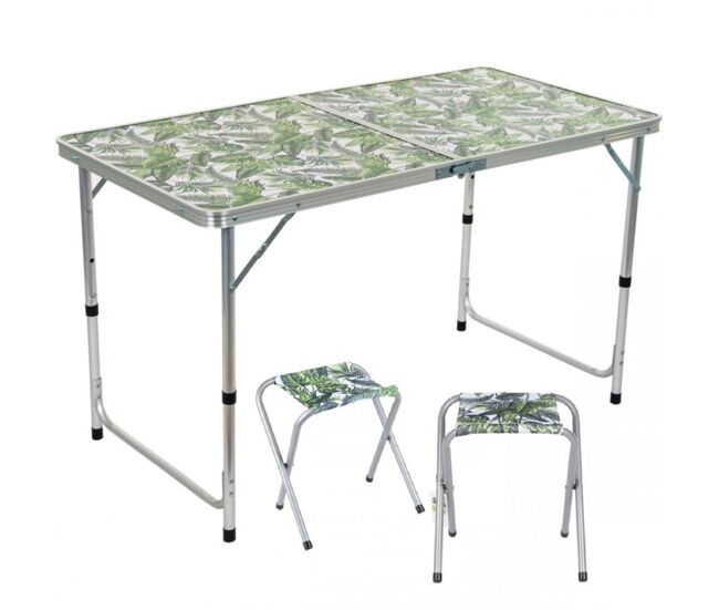 Set de mesa y 4 sillas plegables y portátil para camping, jardín verde
