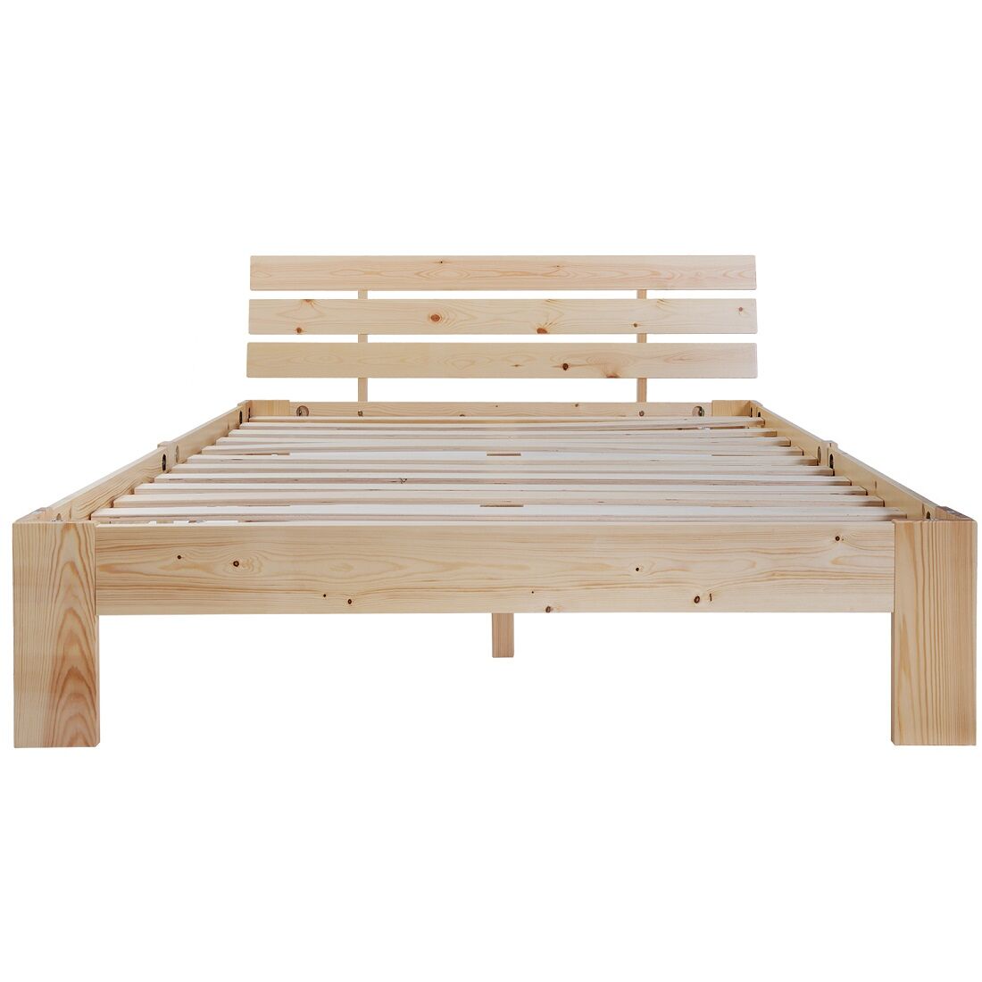 Cama doble de madera 200x140 cm - cabecera, estructura de cama con somier, madera maciza, diseño de pino