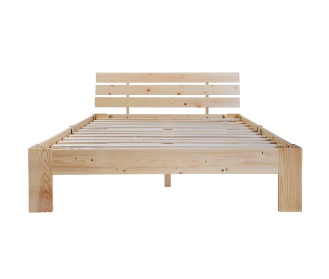 Cama doble de madera 200x140 cm - cabecera, estructura de cama con somier, madera maciza, diseño de pino