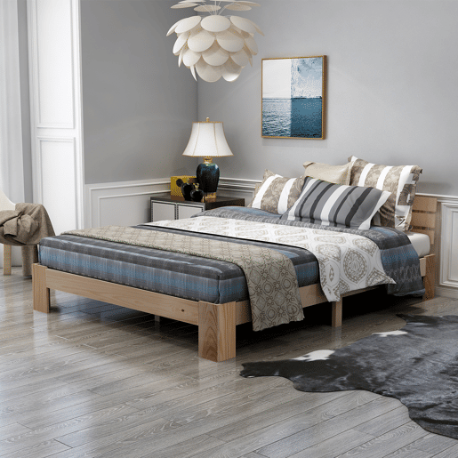 Cama de casal em madeira 200x140 cm - Cabeceira, estrutura da cama com estrado, madeira maciça, design em pinho