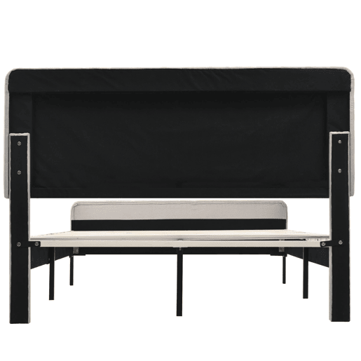 Cama individual estofada 140x200 - com estrado e cabeceira ajustável - Cinza-Bege