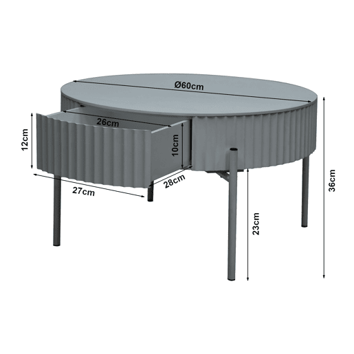 Mesa de centro Rill redonda com gaveta 36 x Ø60 cm Cinzento en.casa