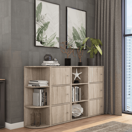Estante de canto de 3 níveis, estante baixa para sala de estar, armazenamento para sala de jantar Plea Sonoma Oak 29x92x29 cm Estante de canto de 3 níveis, estante baixa para sala de estar, armazenamento para sala de jantar Plea Sonoma Oak 29x92x29 cm