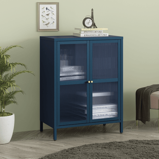 Aparador Säkylä 84x64x35cm 2 portas de vidro azul marinho en.casa