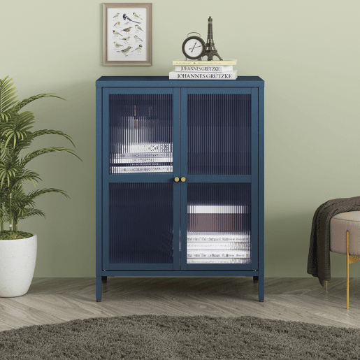 Aparador Säkylä 84x64x35cm 2 portas de vidro azul marinho en.casa