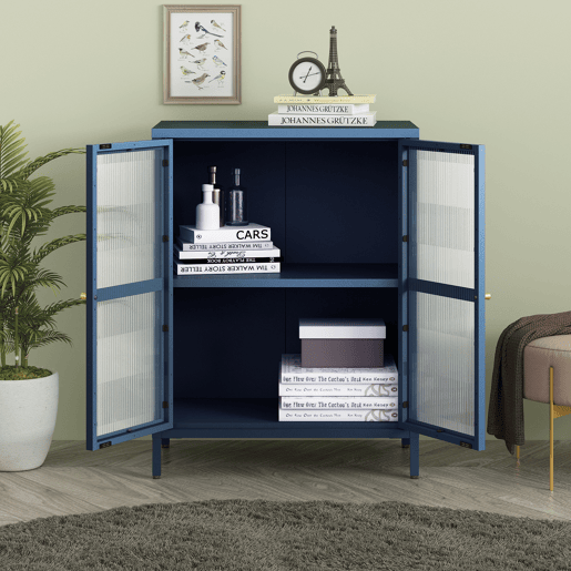 Aparador Säkylä 84x64x35cm 2 portas de vidro azul marinho en.casa