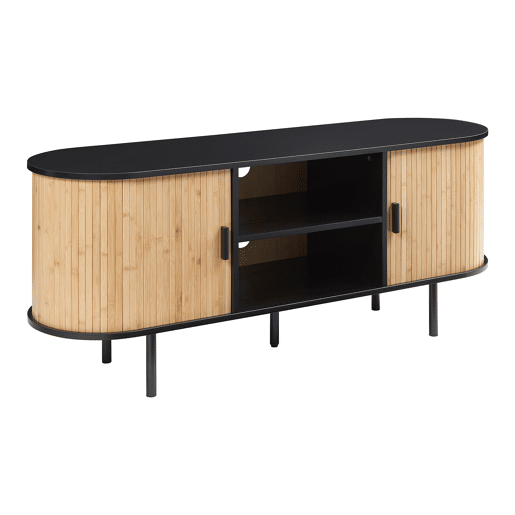 Mesa de TV Tvedestrand com 2 portas 140 x 40 x 55 cm bambu Natural Preto en.casa