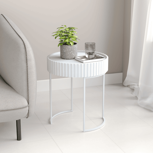 Mesa de apoio Rill redonda 46xØ40 cm Blanco en.casa