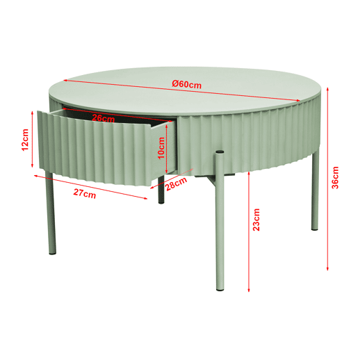 Mesa de centro Rill redonda com gaveta 36 x Ø60 cm Verde menta en.casa